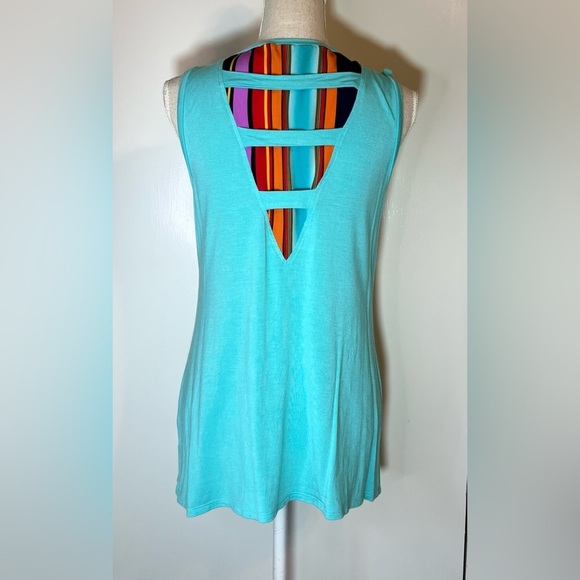 Filly Flair Sleeveless Turquoise Top with Multicolor Accents Size M - Picture 4 of 8